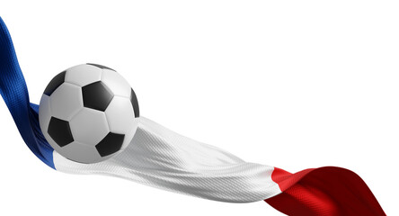 Obraz premium Soccer ball with waving french flag on transparent background with copy space 3D render