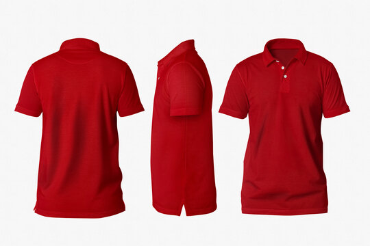 Red polo shirt mockup, isolated on white background 
