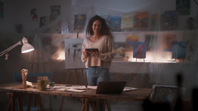 Creative Artist Workspace. Innovative Creative Space Featuring Artwork And Technology