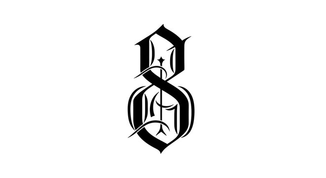 Elegant Gothic Monogram Logo Design with Ornate Blackletter Calligraphy for Brand Identity