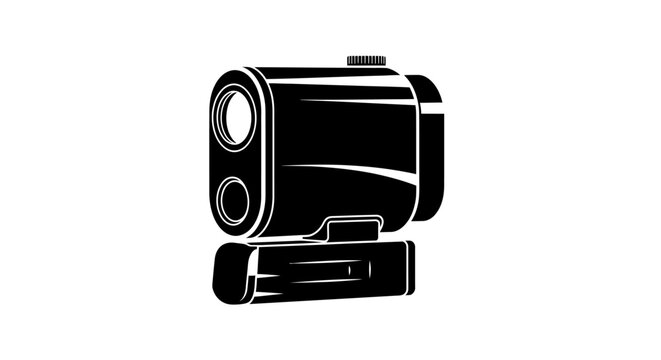 Black and white illustration of a laser rangefinder with a tactical flashlight attachment