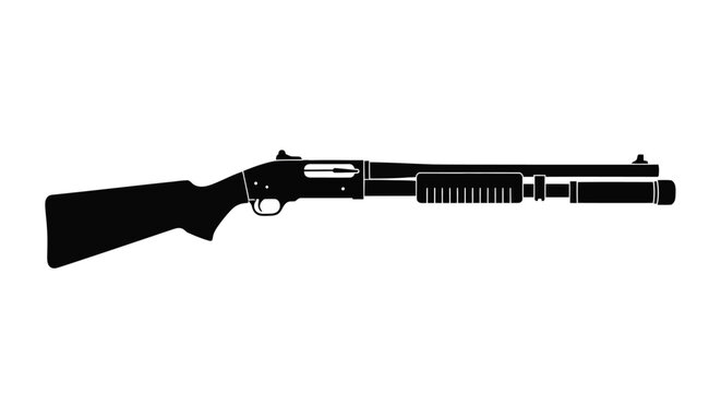 Black silhouette of a pump-action shotgun on a white background