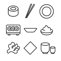 Obraz premium Elegant line art icons representing japanese cuisine essentials