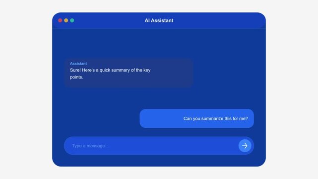 AI Assistant Chat Interface - AI Summarization Request in Blue Window