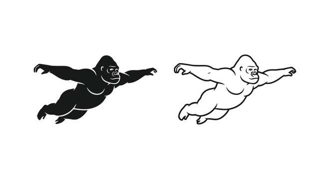 Gorilla vs Silverback Flying Illustrations Vector