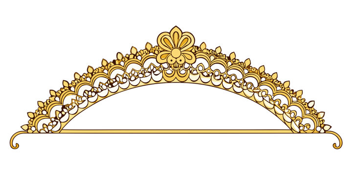 Ornate golden royal tiara crown with floral design, vector
