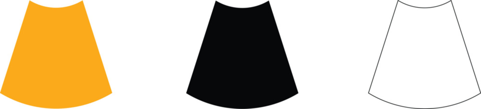 Set of abstract trapezoid shapes with curved top edges in orange black and outline styles on white background