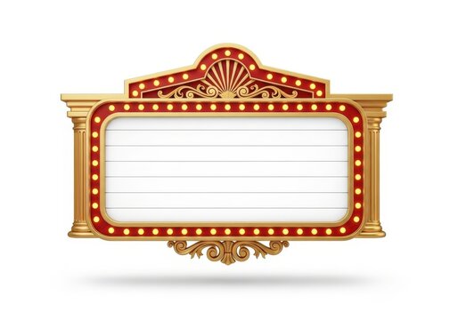 A classic vintage theater marquee sign with empty space for custom text and glowing light bulbs.