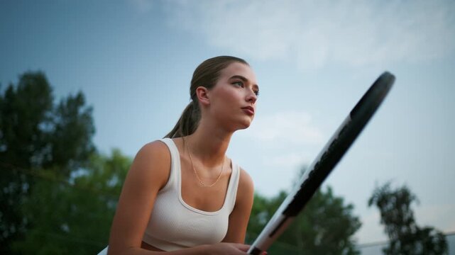 Female Athlete In Tennis Stance During Match