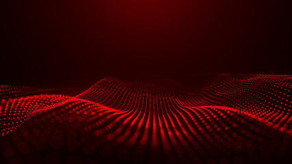 Fototapeta premium An abstract colorful wave of glowing dots, creating the illusion of moving waves against a dark background. Dynamic 3D wave.