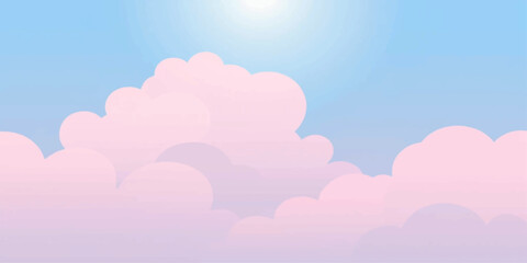 Fototapeta premium A bright pink sky with fluffy clouds creates a beautiful summer cloudscape illustration for a sunny nature landscape wallpaper design