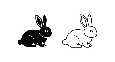 Obraz premium Cartoon Rabbits Illustration - Simple Black and White Design Vector
