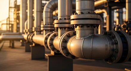 Obraz premium Industrial Pipeline System at Sunset.