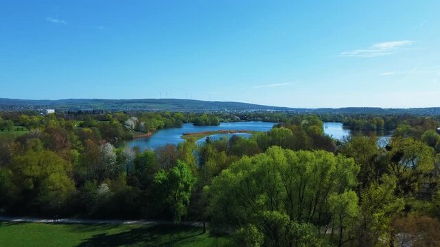 View from above of the Fulda River in Kassel, Germany