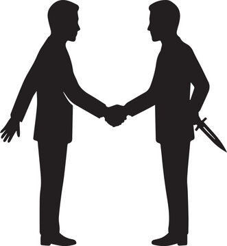 Business Betrayal Handshake Silhouettes with Hidden Dagger