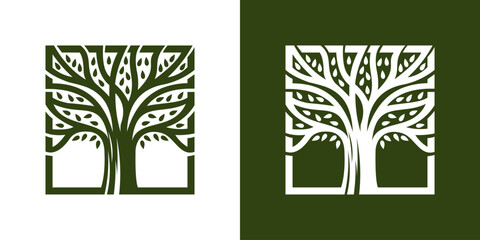 Tree logo icon, Garden plant natural symbols template. Tree of life branch with leaves business sign collection. Vector illustration. © popeye