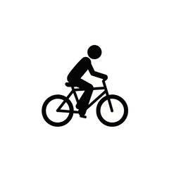 Fototapeta premium Black silhouette icon of a person riding a bicycle isolated on a white background. Minimalist pictogram representing cycling, outdoor sports, fitness, and eco-friendly urban transportation.
