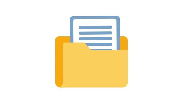 Animation of File Folder Opening and Closing with Document Appearing Inside, Representing Data Management and Storage System