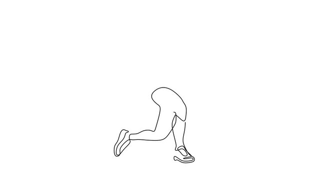 Animated self drawing of continuous line draw of  Running woman in motion, single   Full length one line animation. 4K