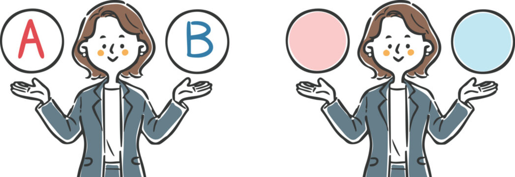 AとBの選択肢　キャリアウーマン　上半身　ベクター