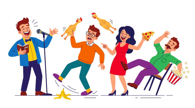 Group of people laughing and having fun together at a comedy show