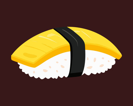 Traditional tamago sushi with yellow omelet and seaweed wrap for authentic japanese dining experience and menu - Vector Illustration