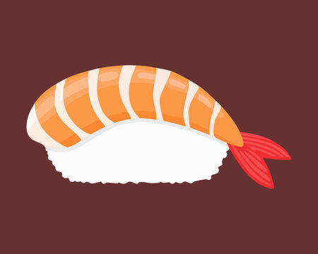 Fresh ebi nigiri sushi with shrimp on rice for traditional japanese dining and asian seafood theme - Vector Illustration