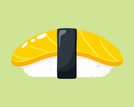 Traditional tamago nigiri sushi with yellow egg omelet slice healthy japanese vegetarian appetizer for restaurant menu design - Vector Illustration