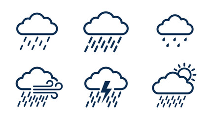Obraz premium Weather icons rain clouds forecast symbols.