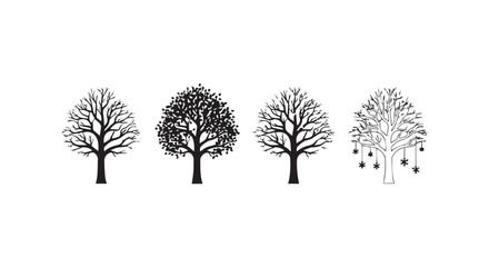 Fototapeta premium Four different styles of trees in winter and autumn.