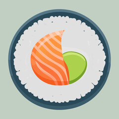 Large salmon sushi roll with thick seaweed wrap on grey frame for sushi bar menu and advertising - Vector Illustration © powdesign