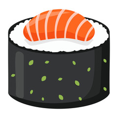 Classic salmon sushi roll on white frame for asian food delivery app and restaurant menu graphic design - Vector Illustration © powdesign