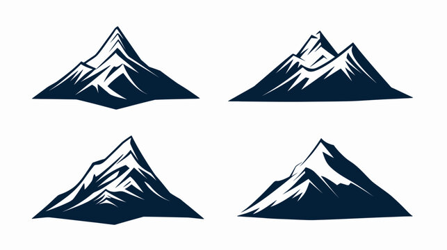 Four minimalist illustrations of mountains with peaks and ridges in a dark teal on a white background
