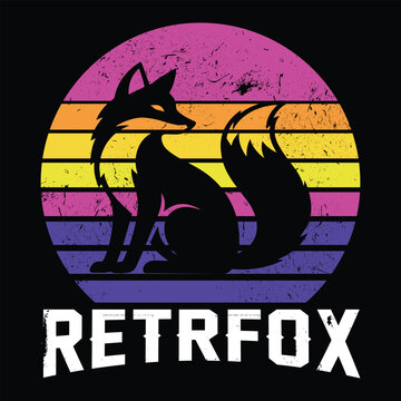 Retrfox - Retro fox silhouette with 80s synthwave sunset and distressed vintage aesthetic