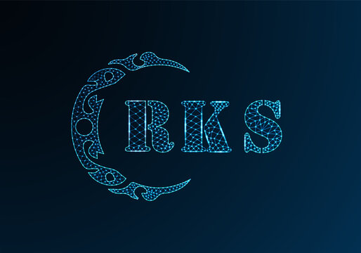Low poly letter logo RKS design. RKS letter logo low poly vector design on blue color gradient background. RKS logo low poly design
