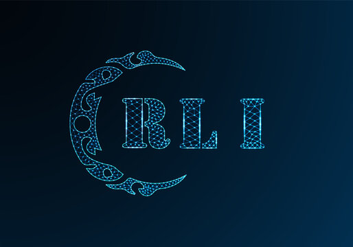 Low poly letter logo RLI design. RLI letter logo low poly vector design on blue color gradient background. RLI logo low poly design