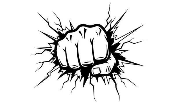 Fist breaking through wall, symbol of power, strength, and breaking barriers