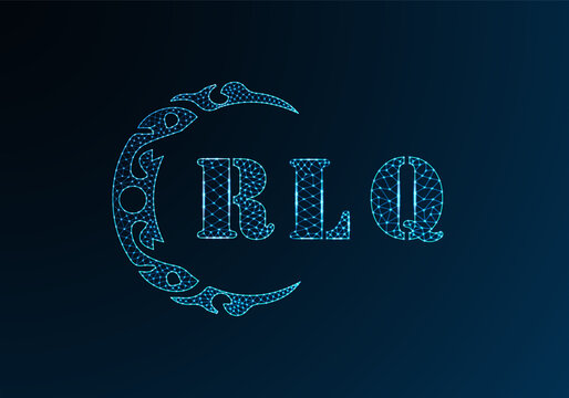 Low poly letter logo RLQ design. RLQ letter logo low poly vector design on blue color gradient background. RLQ logo low poly design