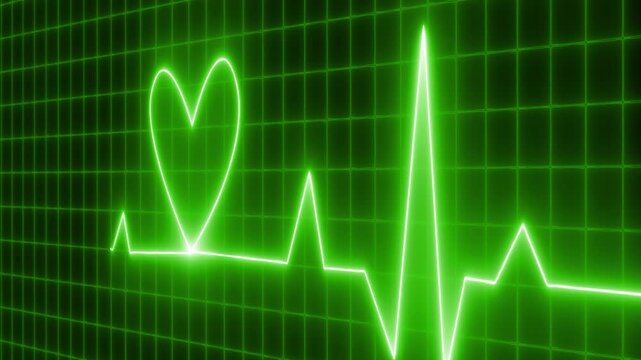 Abstract Neon ECG Background Animation, Neon Heartbeat Line on Grid Background