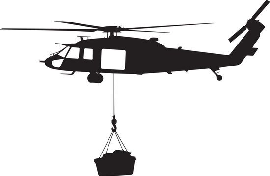 Military helicopter transporting heavy cargo using external slung load