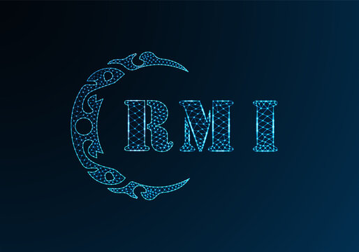 Low poly letter logo RMI design. RMI letter logo low poly vector design on blue color gradient background. RMI logo low poly design