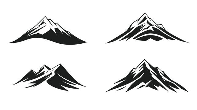 Four stylized black and white mountain peaks on a white background, perfect for logos