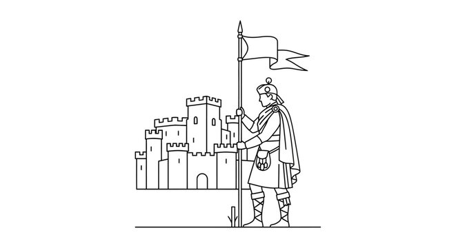 Scottish Highlander Guarding Castle with Flag