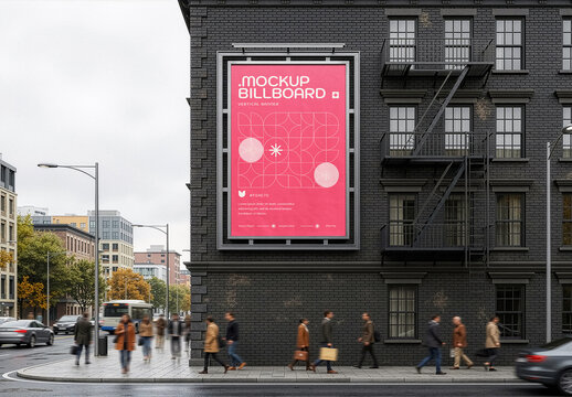 Vertical Billboard On The Dark Brick Building