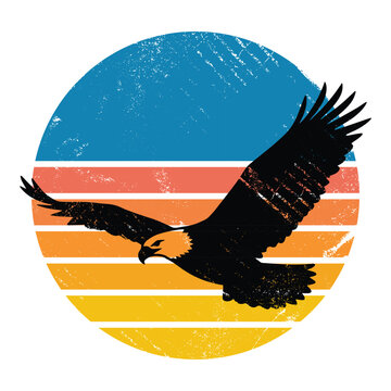 Flying Eagle - soaring bird of prey with distressed vintage sky style