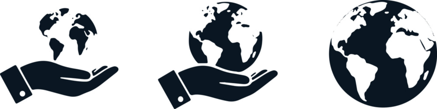 Global cooperation and environmental stewardship illustrated by hands and globe icons