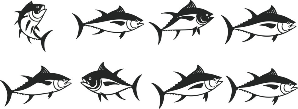 School of tuna fish swimming together in the ocean