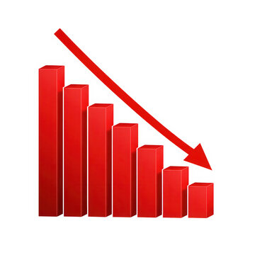 Red graph showing downward trend isolated on transparent background