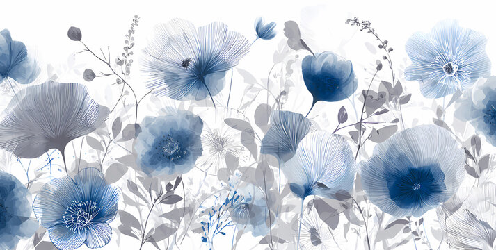 Arri&egrave;re-plan floral abstrait &agrave; l'aquarelle bleue et dor&eacute;e pour design d'invitation &eacute;l&eacute;gant