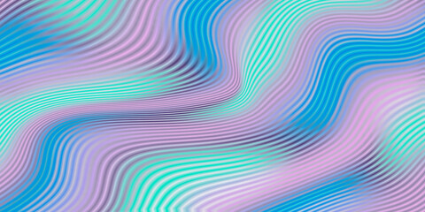 Obraz premium Abstract holographic fluid wave background with iridescent wavy lines. Modern liquid flow pattern in pastel purple and blue colors for futuristic web design, trendy banners, and digital marketing